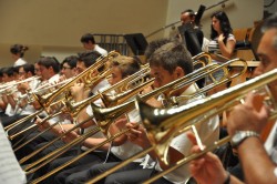 2014: València, Palau de la Música, corda de trombons en la prova de so